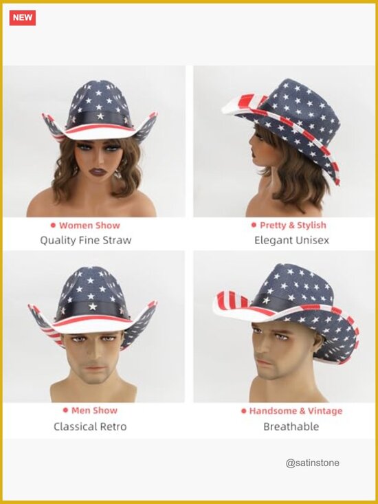 Unisex American Flag Cowboy Hat Paper Staw Western Patriotic Parade Hat main image 7